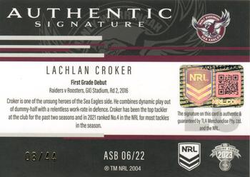 2023 NRL Traders Titanium - Authentic Signature Black #ASB06 Lachlan Croker Back